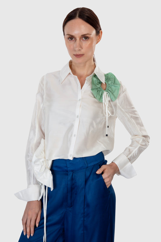 Floral Appliqué Button-Down Shirt